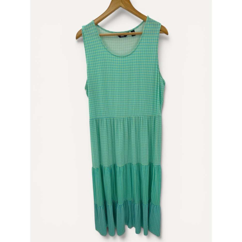Lands' End Tiered‎ Maxi Dress Women L/P 14-16 Gingham Sleeveless Modest Teacher